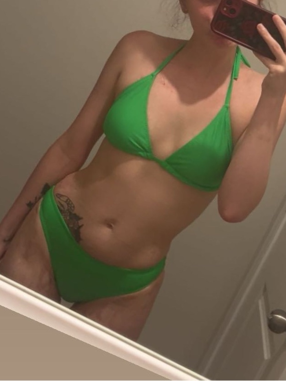 Green Halter Triangle Bikini Set - Women Swim